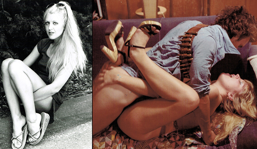 Sharon Kane in the 1970s (left) and in a still from Pretty Peaches, 1978 (right)